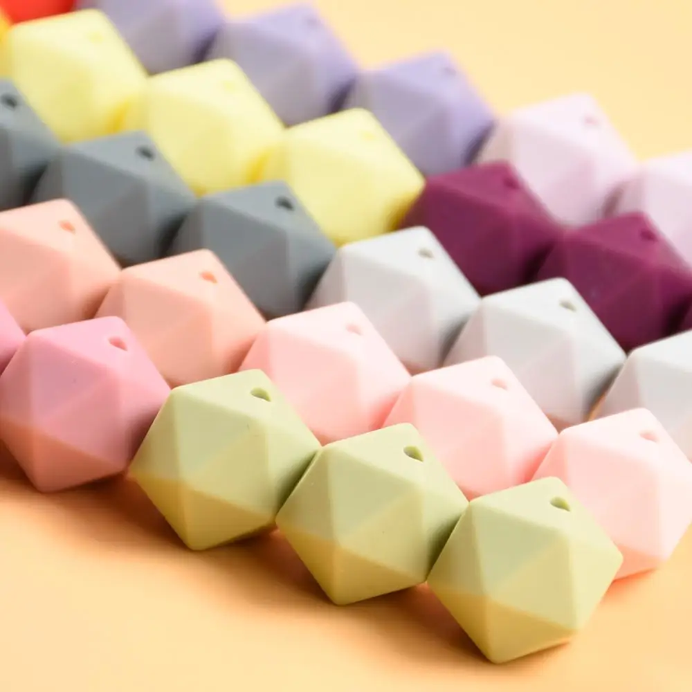 Cuentas de dentici&oacute;n de silicona para beb&eacute;s, cuentas de icosaedro moteadas de 14 MM, cadena de chupete, juguetes para beb&eacute;s sin BPA, 50 piezas-2