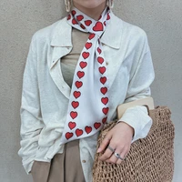 designer brand women long skinny silk scarf handbag handle ribbon scarves hairband foulard heart print narrow neckerchief tie