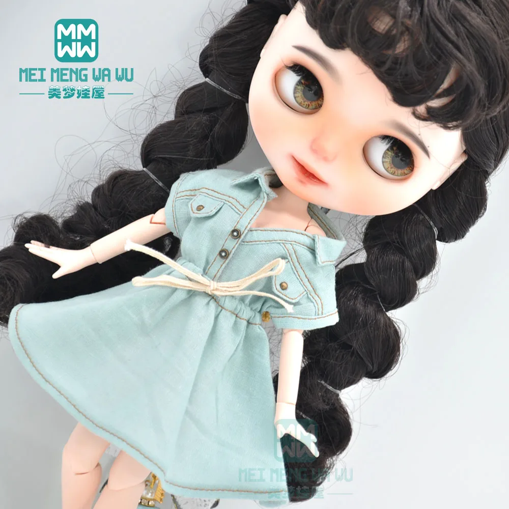 

Clothes for doll fashion Drawstring dress denim blue, black, yellow for 28-30cm Blyth Azone doll accessories