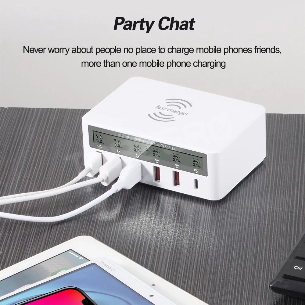 

100W Quick Charge 3.0 USB Charger Fast Charging Station PD Charger For iPhone Tablet Phone QI Wireless Charger Adapter HUB