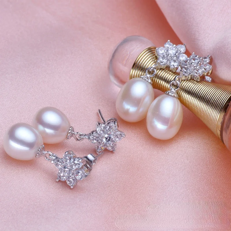 

Vintage Freshwater Pearl Teardrop Earrings High Quality AAA Zircon for Women Punk Jewelry