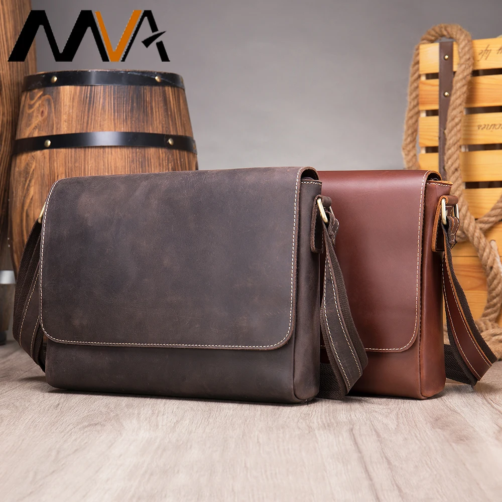 MVA Men's Shoulder Bag Husband Male Crossbody Bags Genuine Leather Men's Designer Bag for Men Messenger Bags Crazy Leather Purse