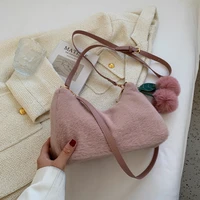 winter new cherry plush bag women fashion casual fax fur shoulder handbag solid color japan korea chain crossbody bag female