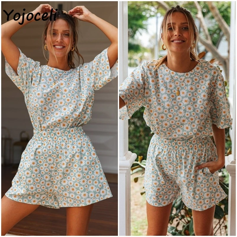 Yojoceli шикарный цветочный принт из двух частей комбинезон женский boho пляжный