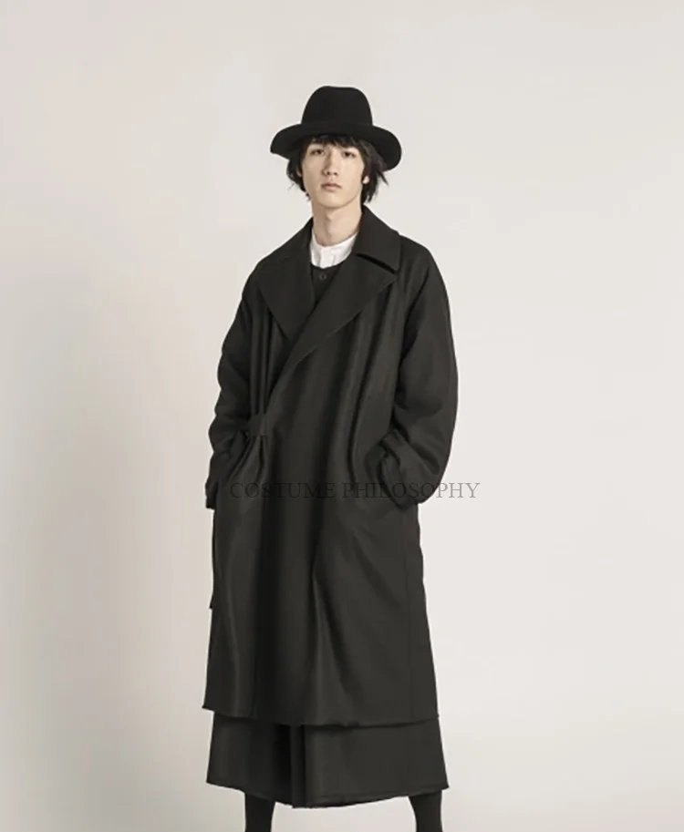 Осенне-зимняя мужская длинная свободная ветровка с большими отворотами