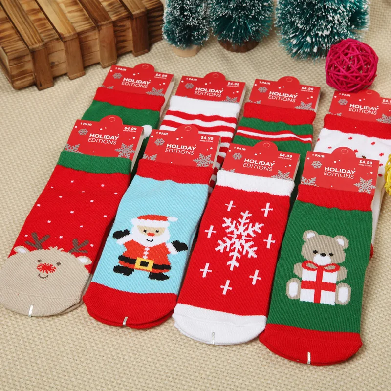 Calcetines de algod&oacute;n para ni&ntilde;os y ni&ntilde;as, medias de felpa con dise&ntilde;o de copo de nieve, alce, Pap&aacute; Noel, oso de Navidad, regalo, 1 par-0