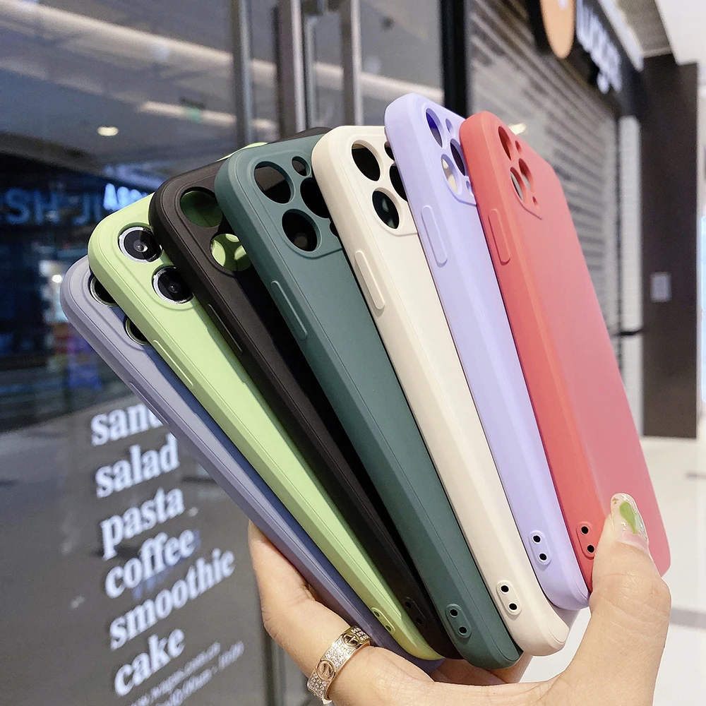 

Liquid Straight Edge Silicone Phone Case for Iphone 13 12 11 Pro Max X XR XS 7 8 Plus SE 2020 Shockproof Cover Soft Cases Funda