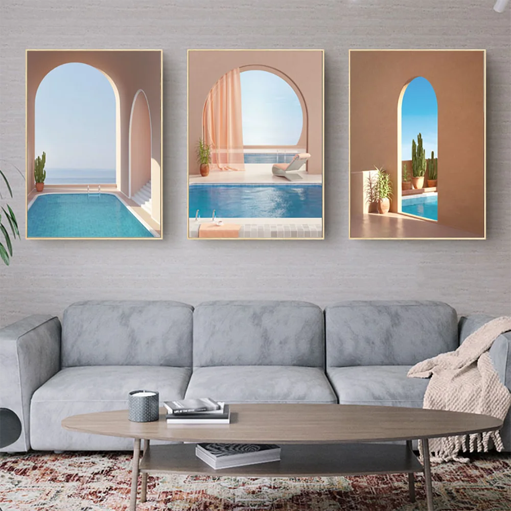 

Islamic Architecture Door poster Decorative Paintings Canvas Swimming Pool Wall Art Pictures Prints for Living Room Home Decor