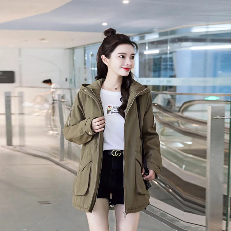 

2020 New Solid Thick Rabbit Velvet Padded Jackets For Women Winter Zipper Hooded Adjustable Waist Slim Sweet long jacket women