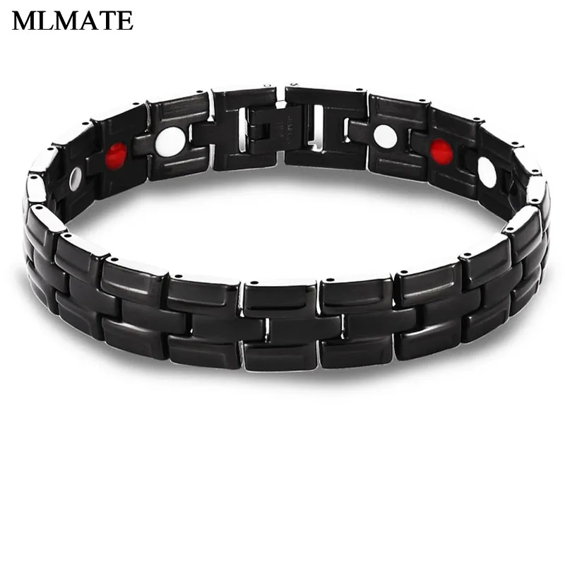 Черный магнитный браслет для мужчин из титановой нержавеющей стали