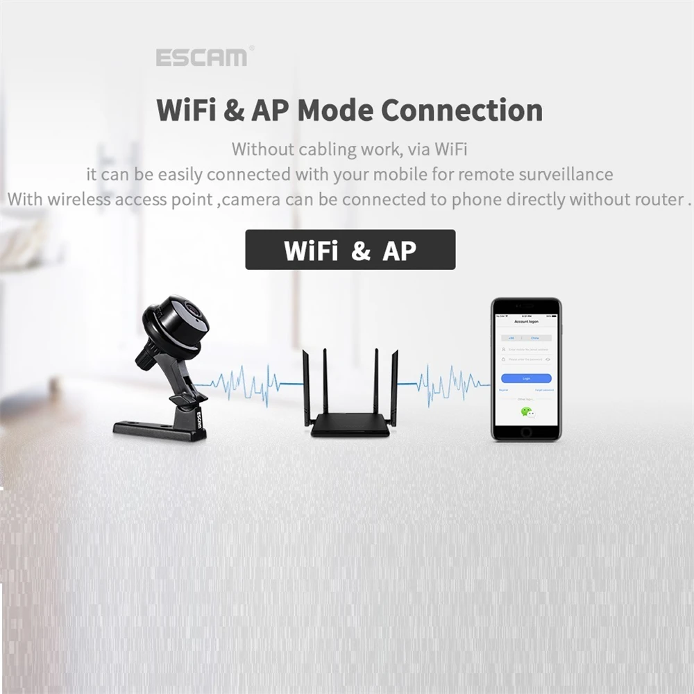 ESCAM Q6 1.0MP 720P Кнопка мини беспроводная камера Wi-Fi Двусторонняя голосовая