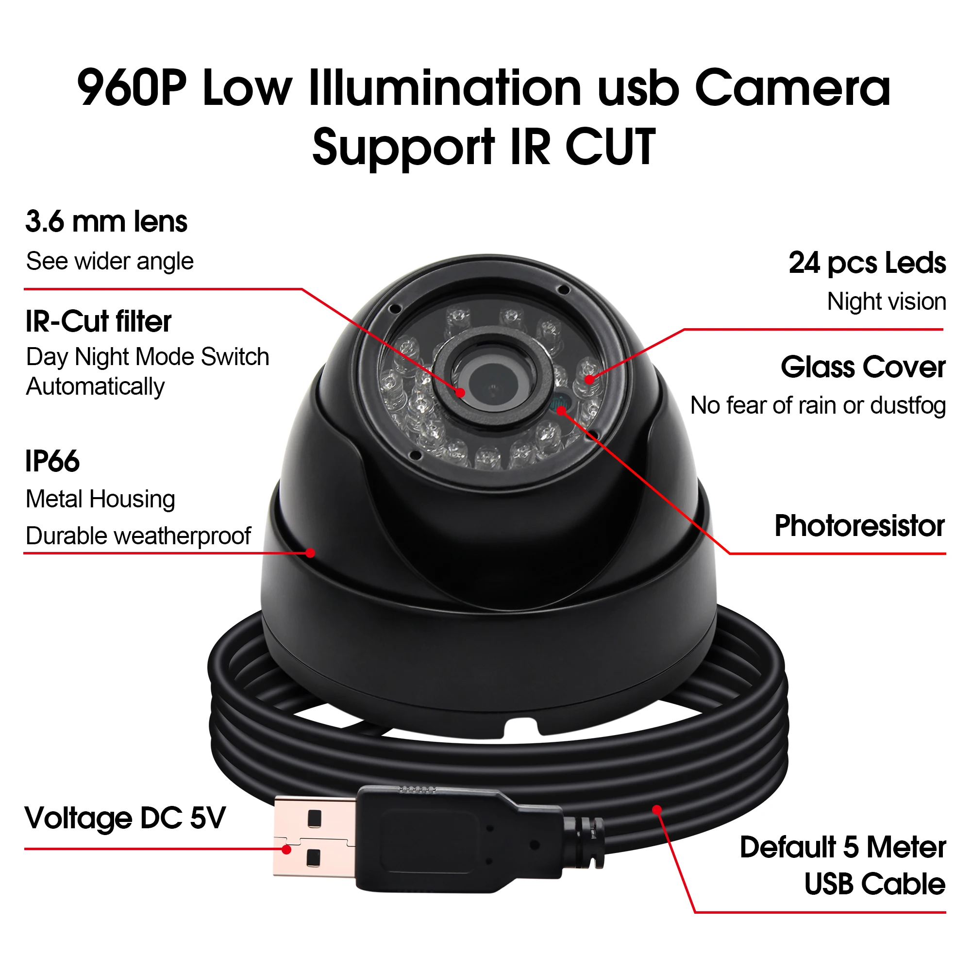 ELP 1.3MP 1280*960 Linux UVC мини USB камера Aptina AR0130 CMOS коробка 24 шт. ИК светодиоды Инфракрасный