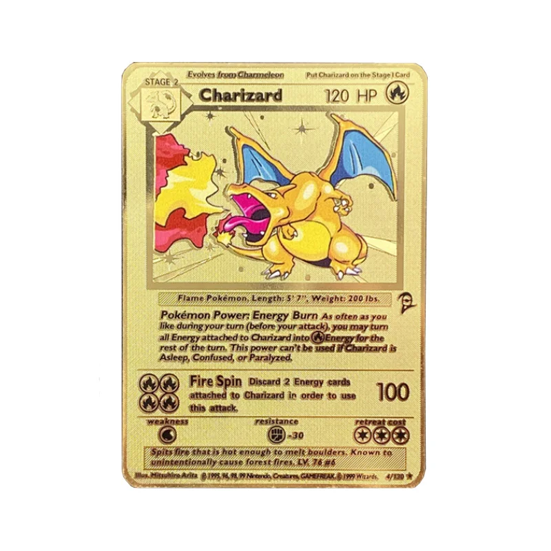 Pokemon Flash карты золотистого цвета Charizard GX VMAX V EX металлическая карта Eevee Mewtwo Pikachu Game