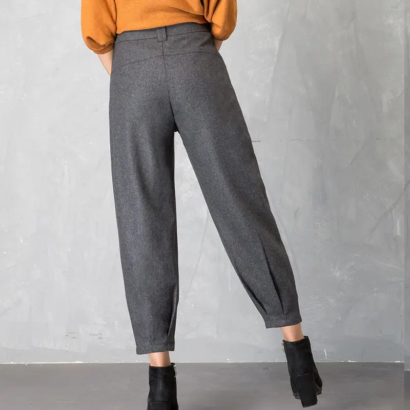 Шерстяные широкие брюки женские осенние зимние новые толстые шаровары с высокой