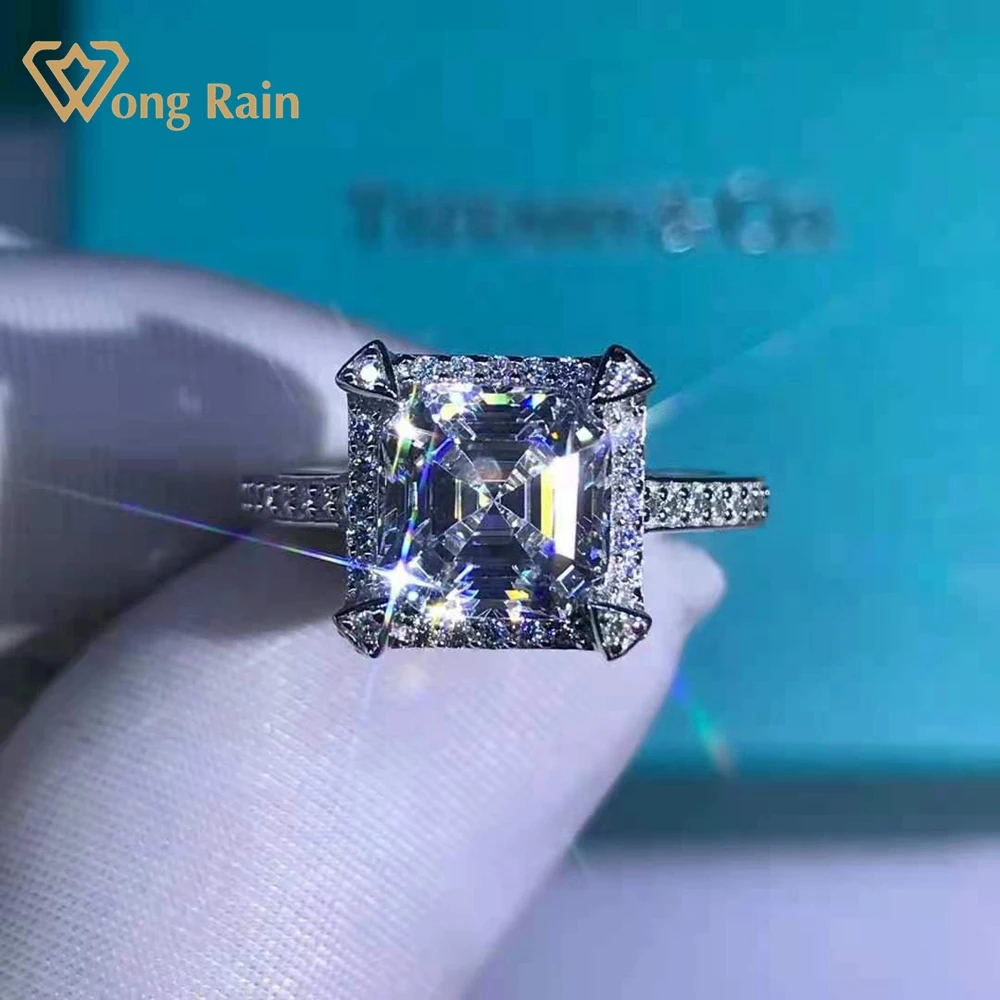 Wong Rain 925 Sterling Silver Asscher Cut 2 CT D Created Moissanite Diamonds Engagement Couple Ring Customized Ring Fine Jewelry
