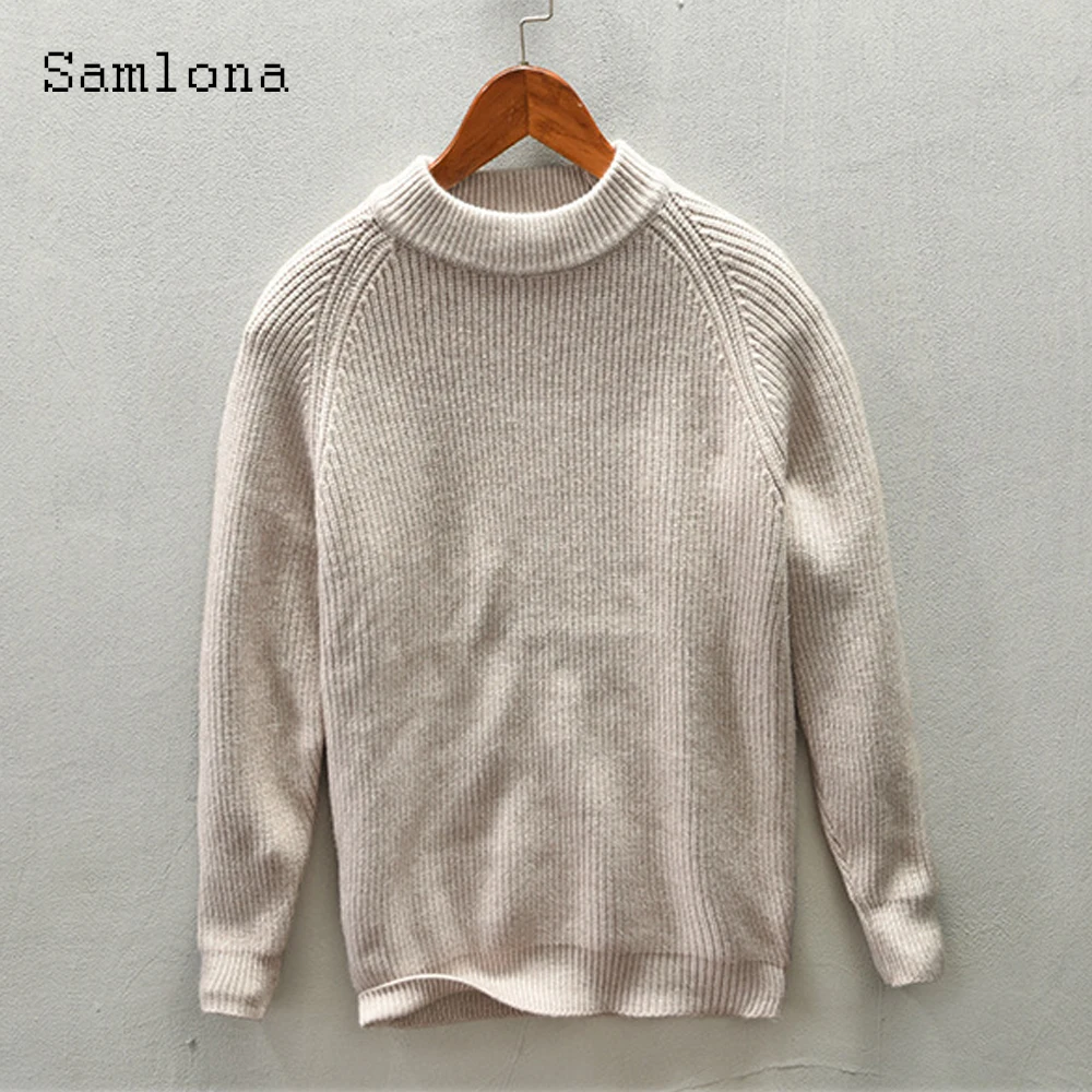 

Samlona Plus Size Men Knitted Sweater Winter Warm Coats Mens Khaki Knitwear 2021 Single Breasted Top Pullovers Male Streetwear