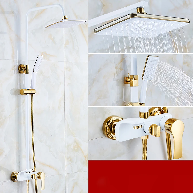 shower set sdsn white gold bathroom shower system quality copper brass bathtub faucet rainfall shower head spa bath shower sets free global shipping