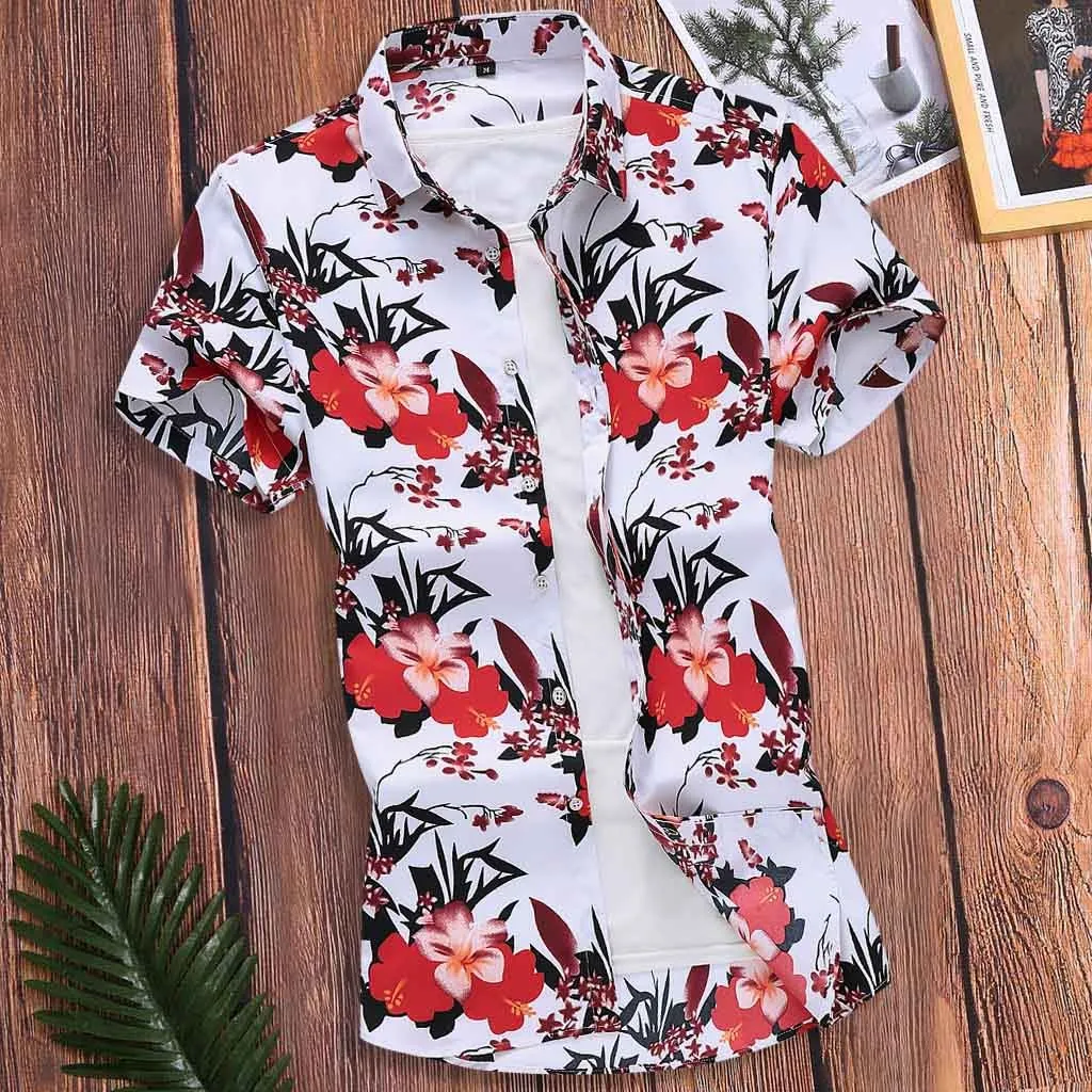

Fashion Men Printed Shirt Plus Size Floral Short Sleeve Shirts Breathable Turn Down Collar Slim Casual Male Shirts Chemise M-6XL