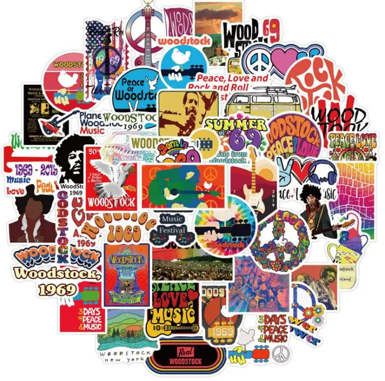 

10/30/50pcs Woodstock Music Festival Sticker School Student Diary Hand Ledger Stationery Mobile Phone Guitar Decoration Diy