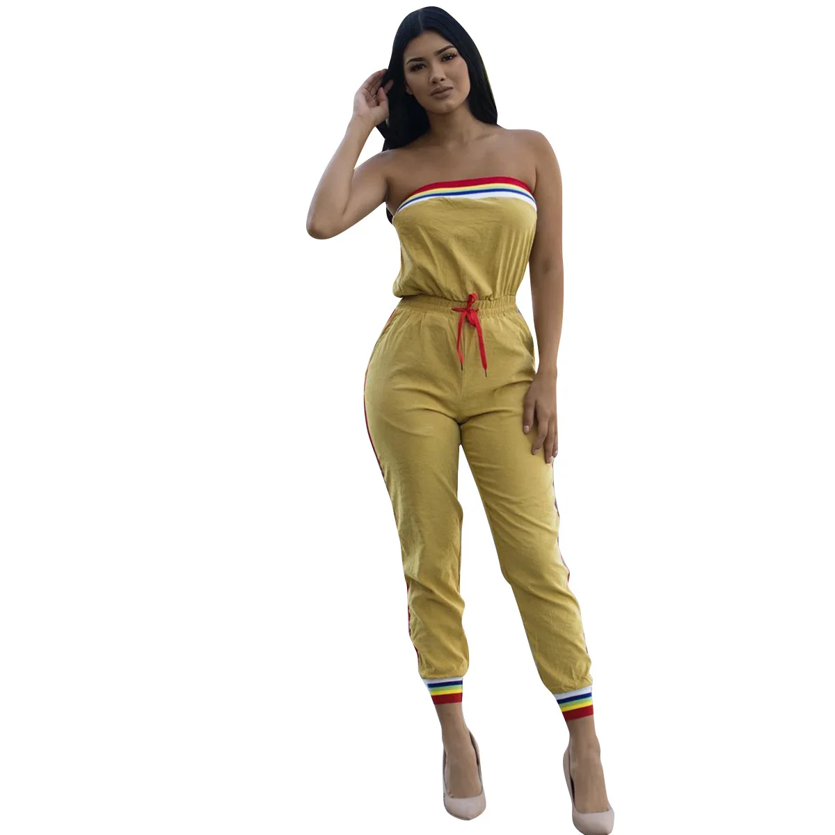 Женский костюм без бретелек однотонный полосатый модный сексуальный комбинезон