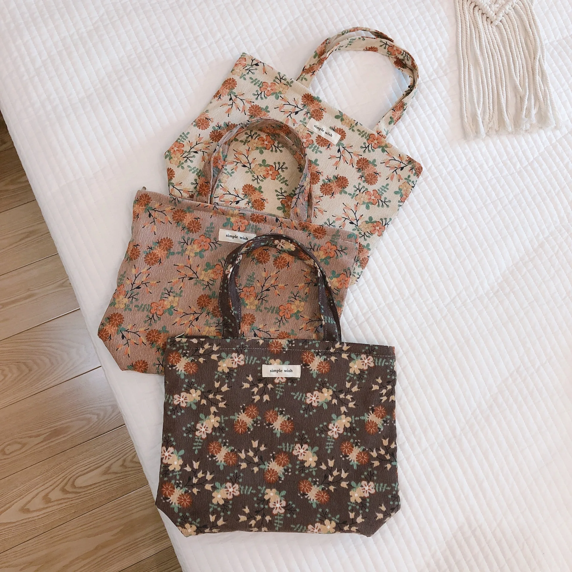 

Retro Flower Print Handbag Small Square Bags Thickened Portable Cotton Bag Women Casual Tote Bag Leather Handle Mommy Handbags
