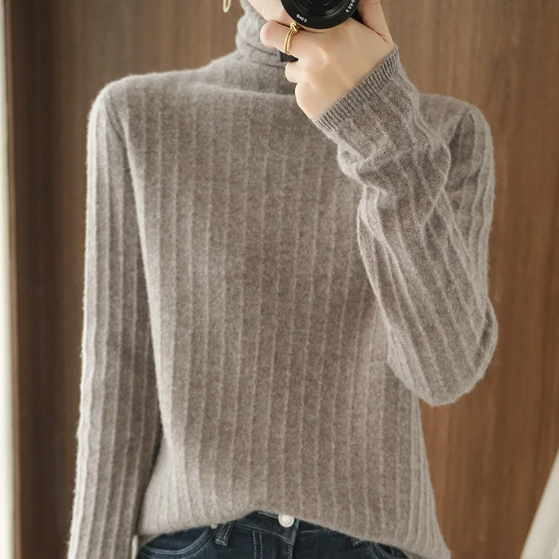 

Свитер кашемировый Женский, с высоким воротом, вязаный пуловер из 100% чистой шерсти, теплый, модный, сексуальный, свободный