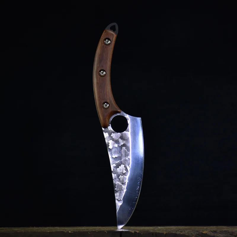 Cuchillo vikingo de acero inoxidable 7Cr17CoMoV, cuchillo afilado forjado a mano, con mango de madera, 6 pulgadas-2