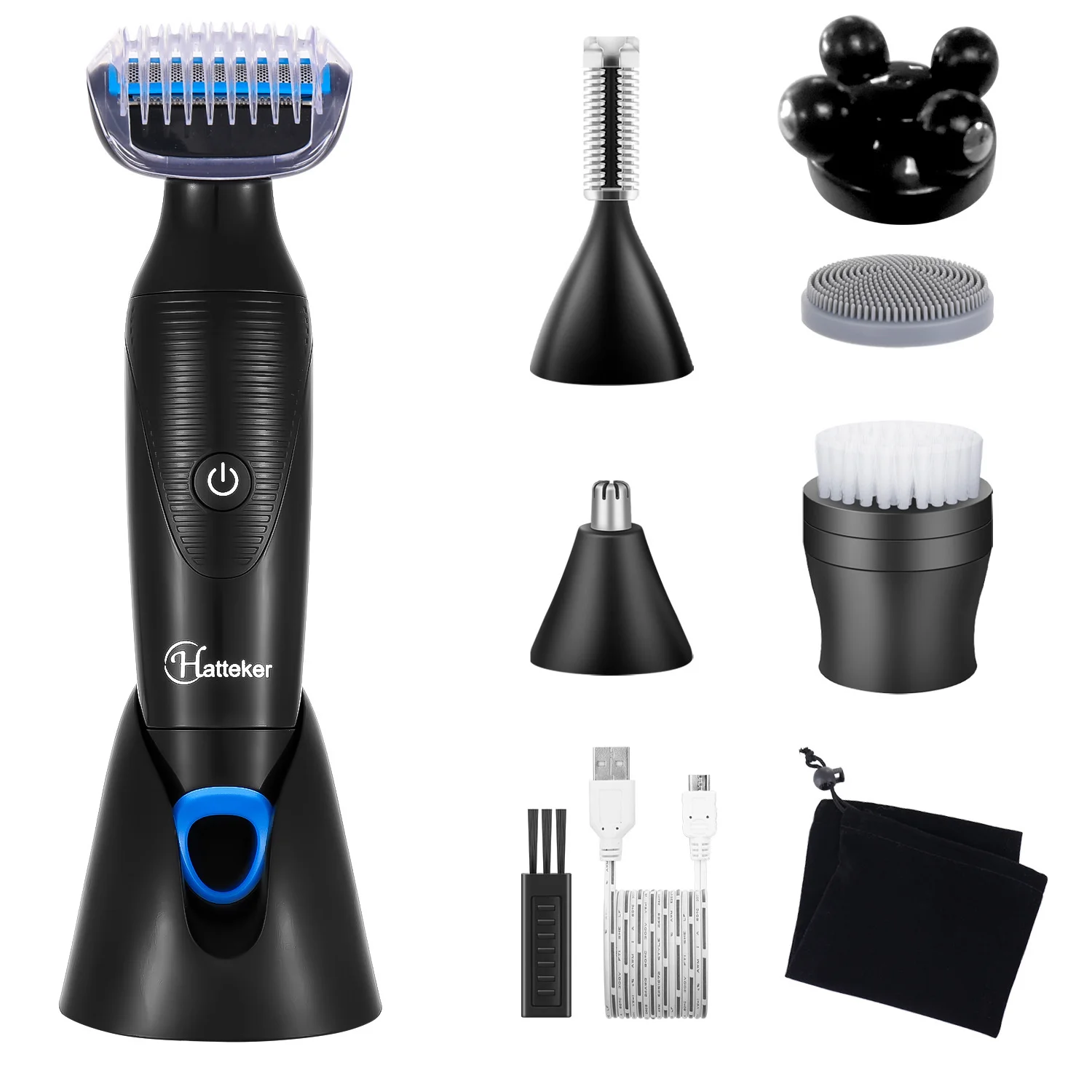

6 in 1 Electric Black Rechargeable Epilator Men Hair Removal Face Eyebrow Ear Nose Trimmer Waterproof Safe Face Care Shaver