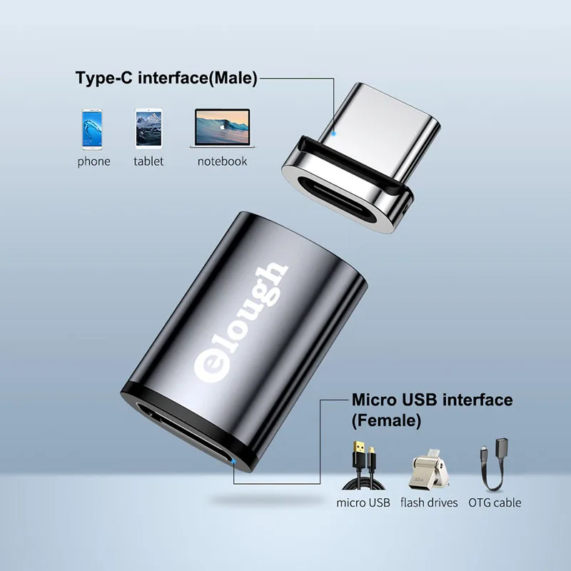 Elough OTG Adapter Micro USB To Type C Magnetic Plug For iPhone Samsung Macbook Data Convertor | Мобильные телефоны и