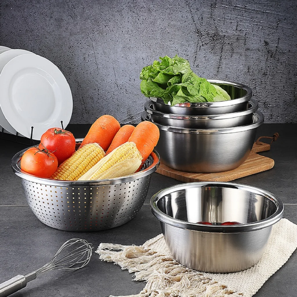 

5pcs Large Stainless Steel Mixing Bowls Colander Set Fruits Catering Baking Tool