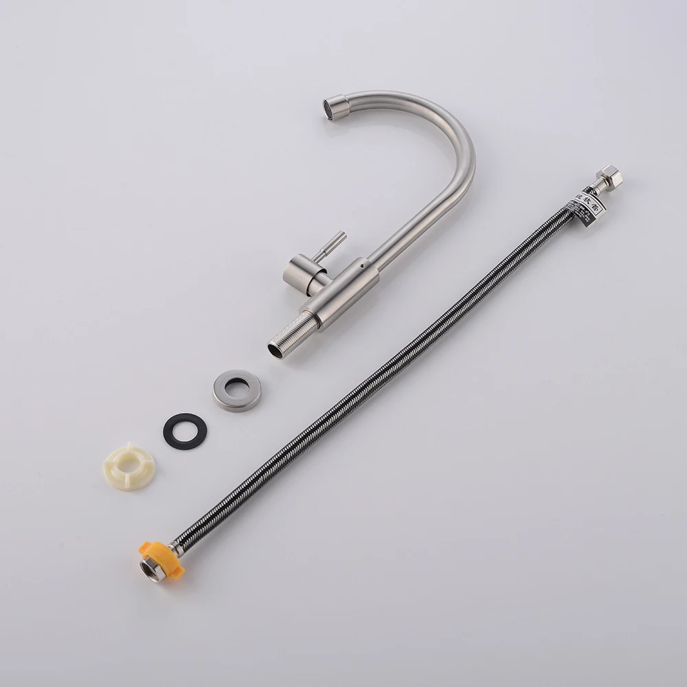 

304 Stainless Steel Kitchen Faucet Brushed Process Swivel Basin Faucet 360 Degree Rotation Single cold water Mixers Tap