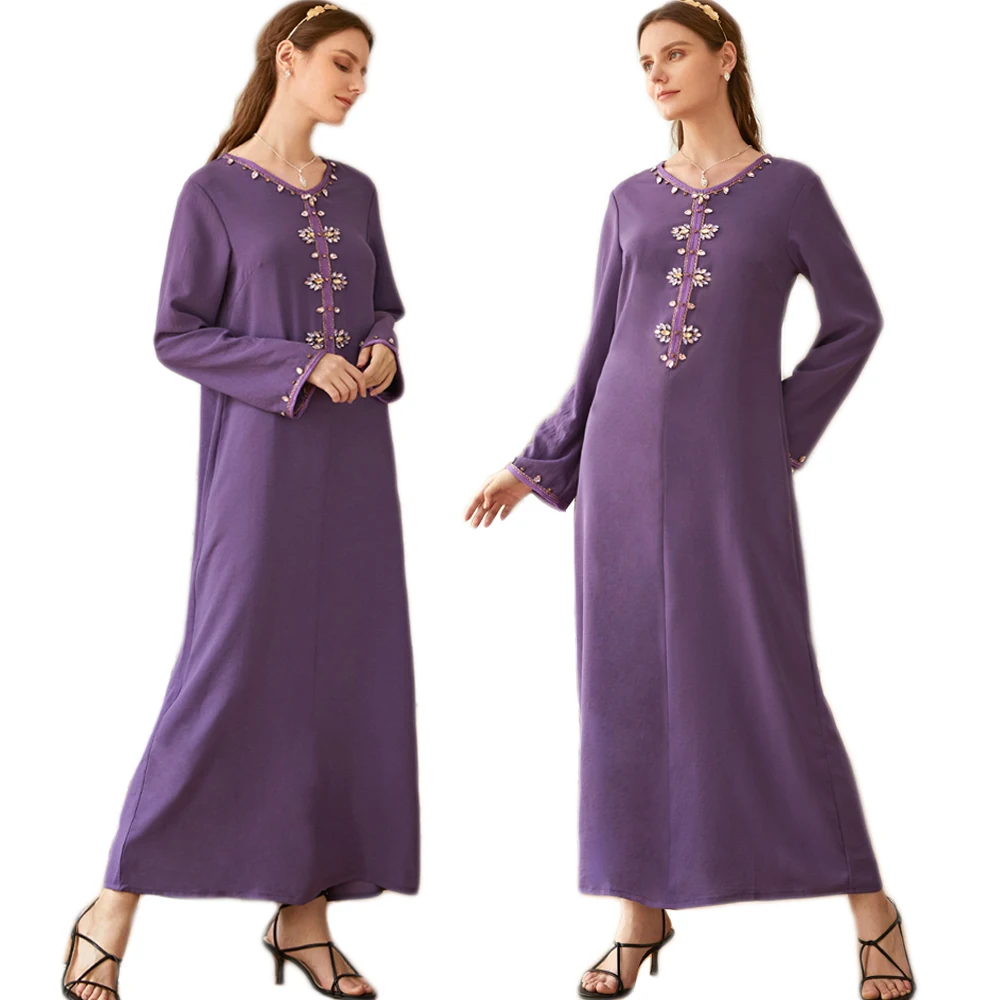 Женское платье-хиджаб, фиолетовое платье-макси в мусульманском стиле, одежда в европейском и мусульманском стиле