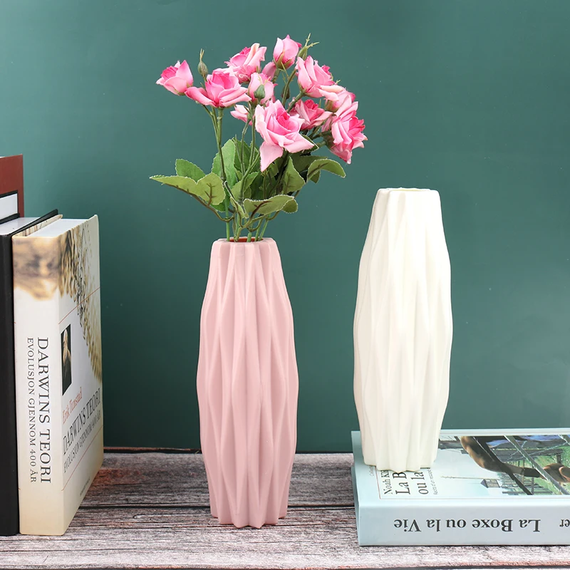 

Shatterproof Vase Imitation Ceramic Flower Pot Origami Plastic Vases Room Decoration Milky White Basket Arrangement Home Decor