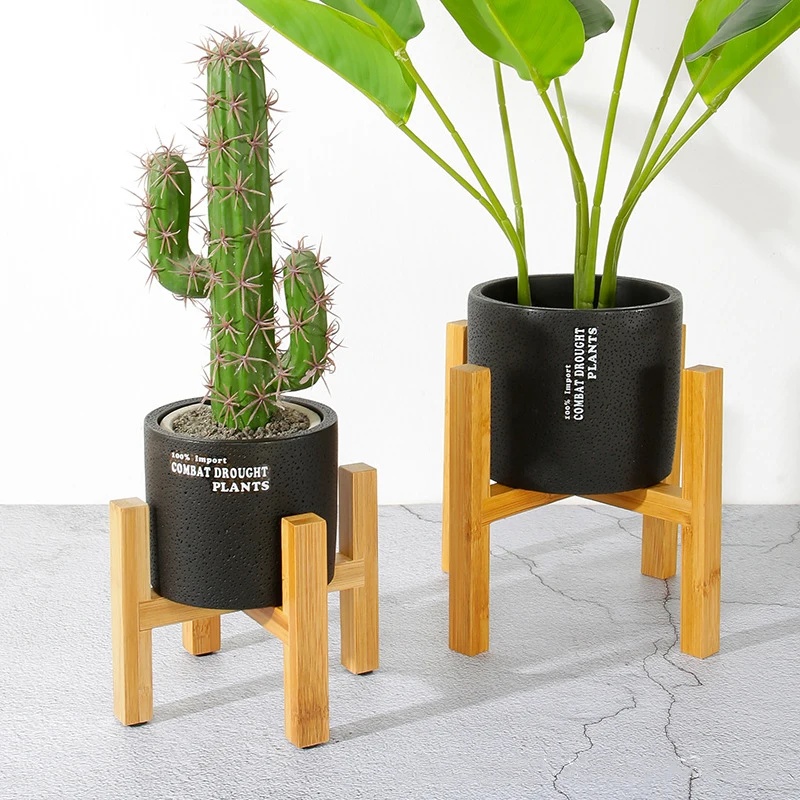 

Free Standing Bonsai Holder Home Balcony Wood Flower Pot Holder with Foot Pad Smooth Surface Modern Shelf J8