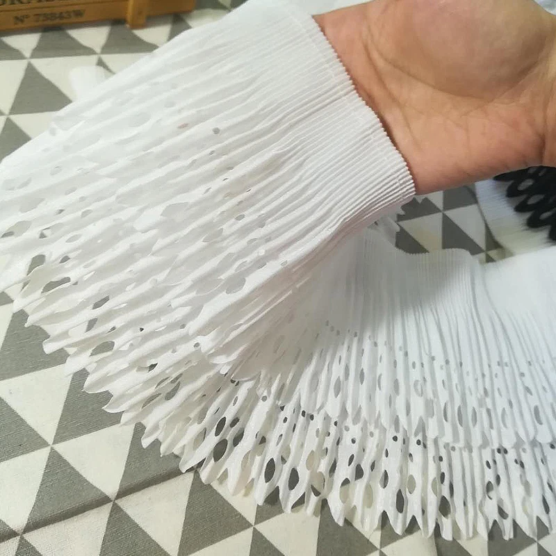 

1Yards Pleated Cord Lace Fabric Sewing Trim 15cm Ribbon Chiffon Lace Collar Guipure Material Tulle Dress Laces For Clothes LW8