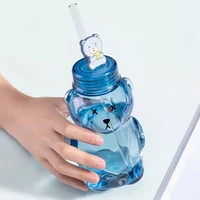 water bottle cute bear creative portable strap cup with straw summer cute cartoon plastic girl water cup