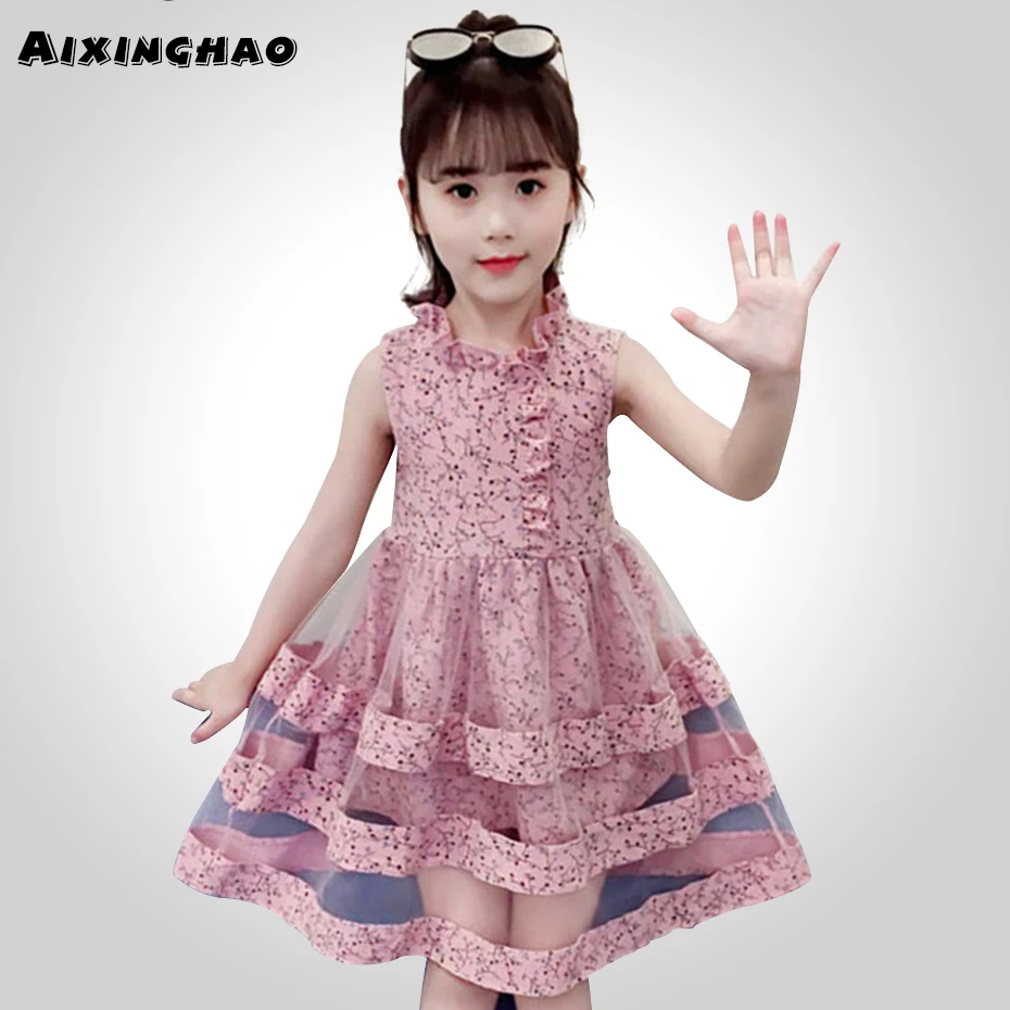Летние платья для девочек модное пляжное платье детское с цветочным рисунком