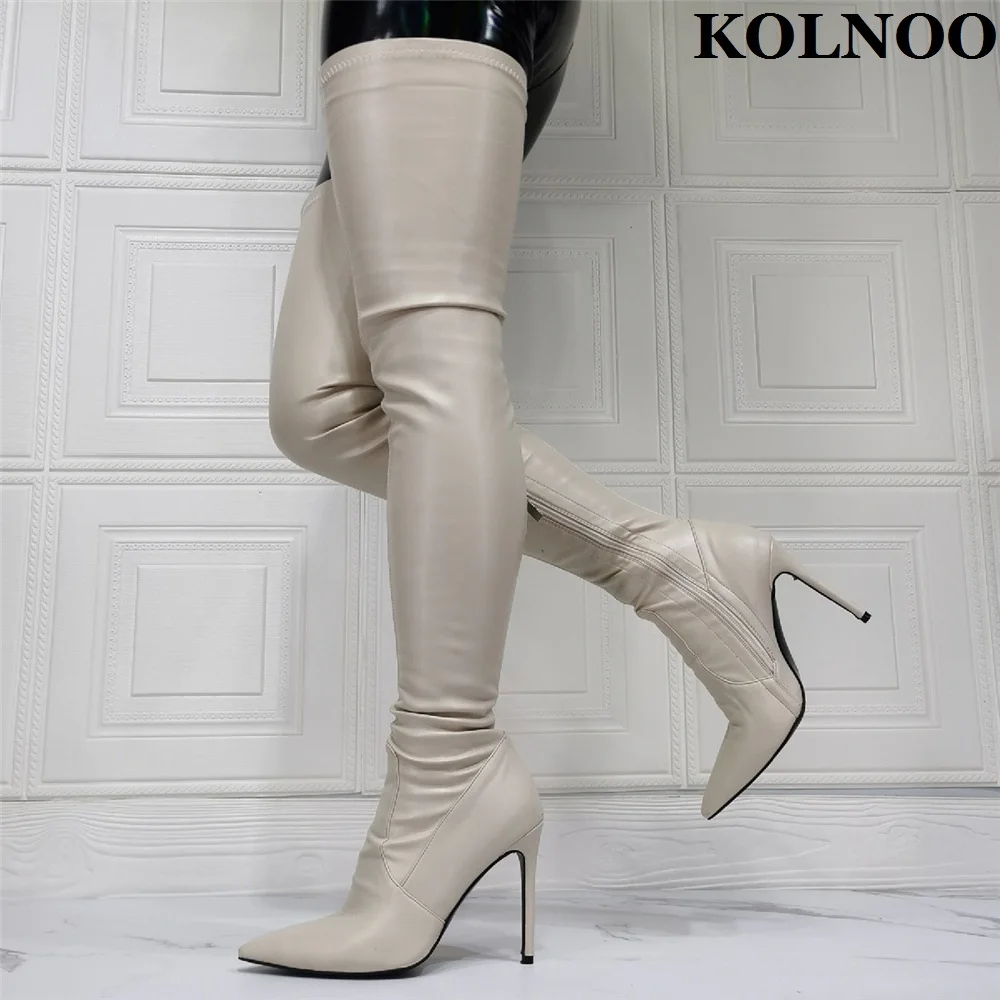 

Kolnoo New Ladies Handmade High Heel Boots Real Photos Pointed-Toe Sexy Evening Party Over Knee Boots Fashion Winter Long Shoes