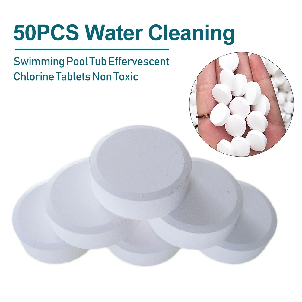 

50pcs Algaecide Effervescent Tablets Outdoor Non Toxic Practical Multifunction Clarifier Water Cleaning Swimming Pool Spa Tub