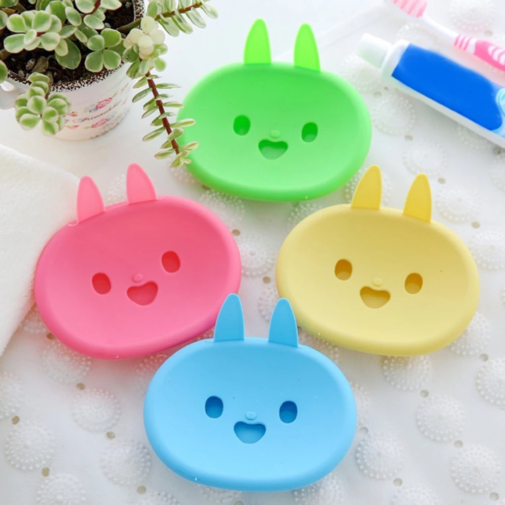 1 Set Lovely Practical Portable Cartoon Rabbit Bathroom Soap Dish Box Double Layer Draining Holder For Accessories | Дом и сад