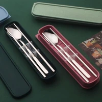 portable 304 stainless steel chopsticks spoon set dinnerware with storage box