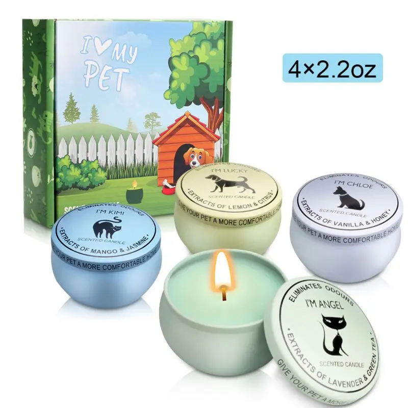 

4pcs/set Natural Soy Wax Candle Pet House Odor Eliminator Non-toxic Scented Candles Lavender Lemon Eliminator E56C