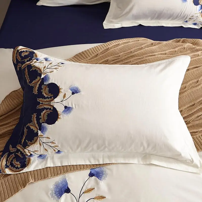 43 White Blue Bedding set Egyptian Cotton Soft Royal Bed Duvet Cover Sheet 4Pcs King Queen size | Дом и сад