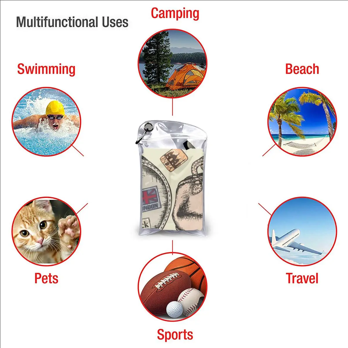 

Quick Drying Pocket Towel Vintage Suitcases Illustration Portable Water Absorbent Towel No Pilling Sports Bath Towel