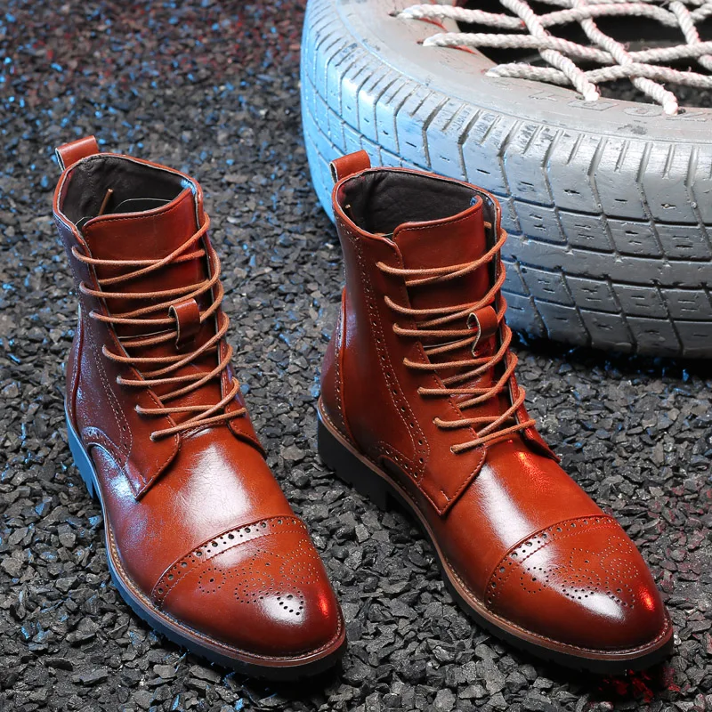 Мужские кожаные ботинки в стиле броги Классические мужские на осень и зиму