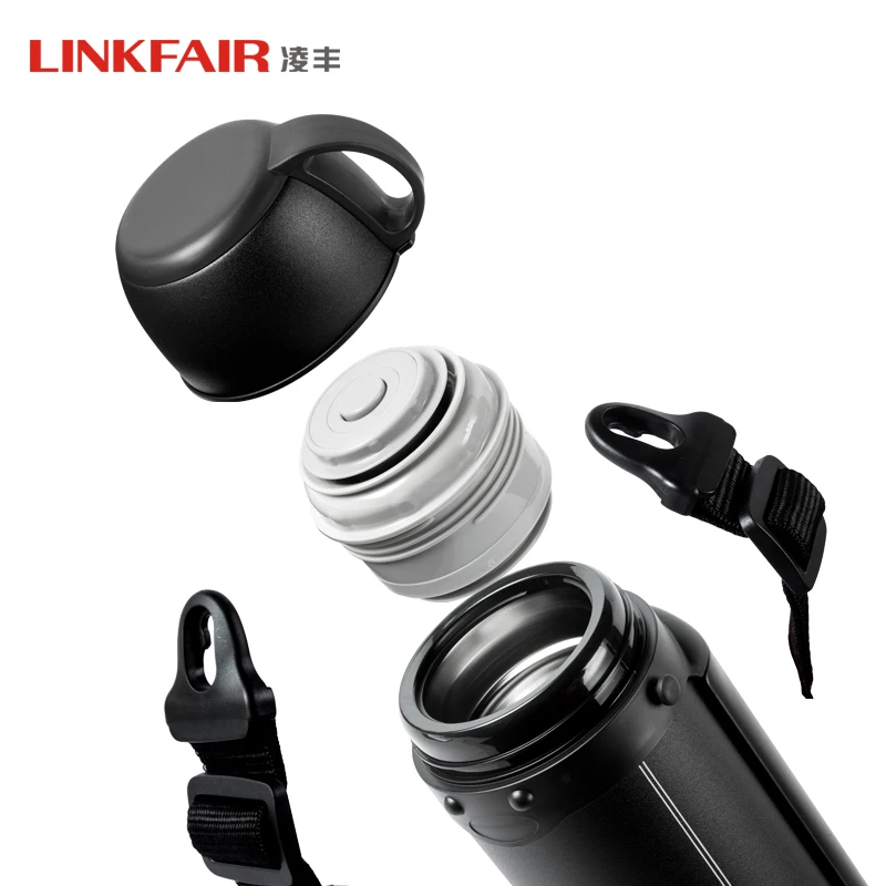 

2021 LINKFAIR New Stainless Steel Black Thermos Outdoor Tourism Sports Large Capacity Hot Water Cup Portable Vacuum Flasks