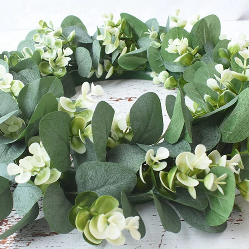 

2 Pcs Simulation Eucalyptus Wreath with Flowers Suitable for Front Door Wall Decoration 42Cm & 40Cm