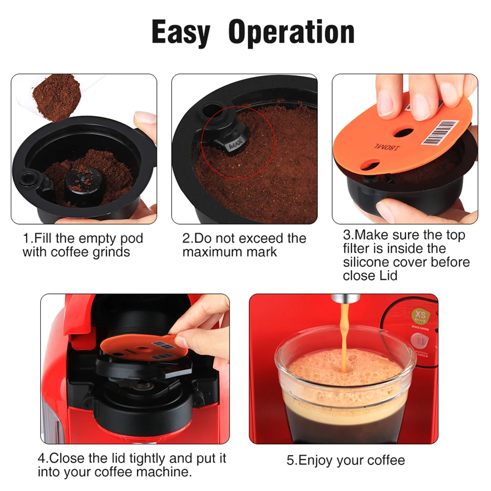 

Reusable Plastic Coffee Capsule Cup Refillable Filter Baskets Pod + Spoon Brush for Bosch-s Tassimoo Cafe Kitchen Gadgets