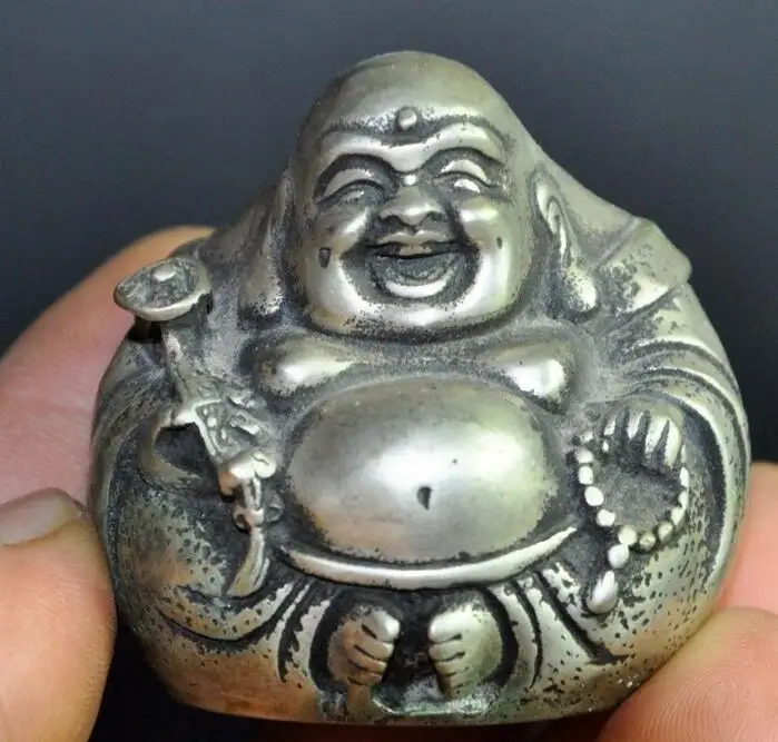Старое тибетское китайское буддистское серебро ruyi счастливый смех Будда матрея