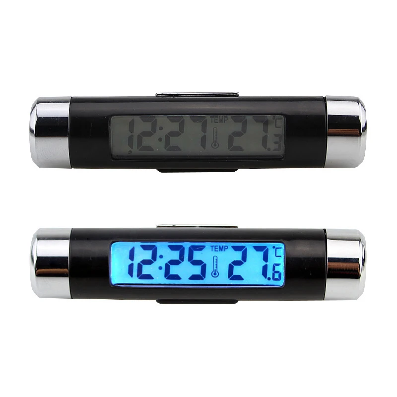 2 In 1 Car Auto Thermometer Clock Calendar LCD Digital Display Screen Clip-on Digital Blue Back Light Automotive Accessories images - 6